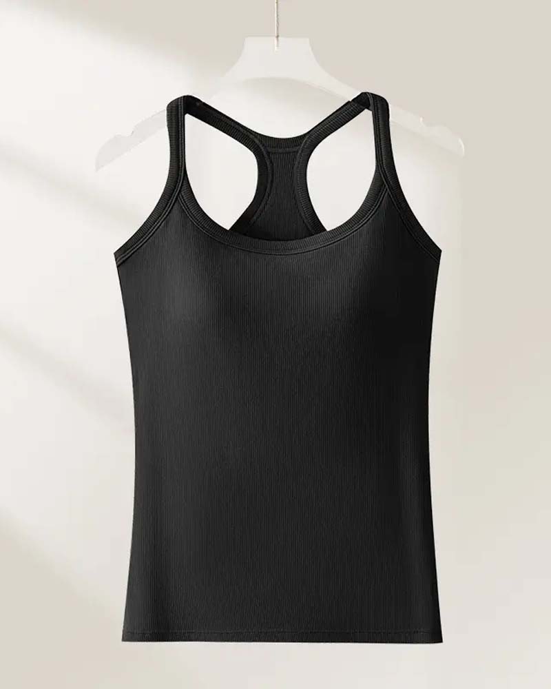 Camiseta sin mangas con sostén integrado de punto canalé liso