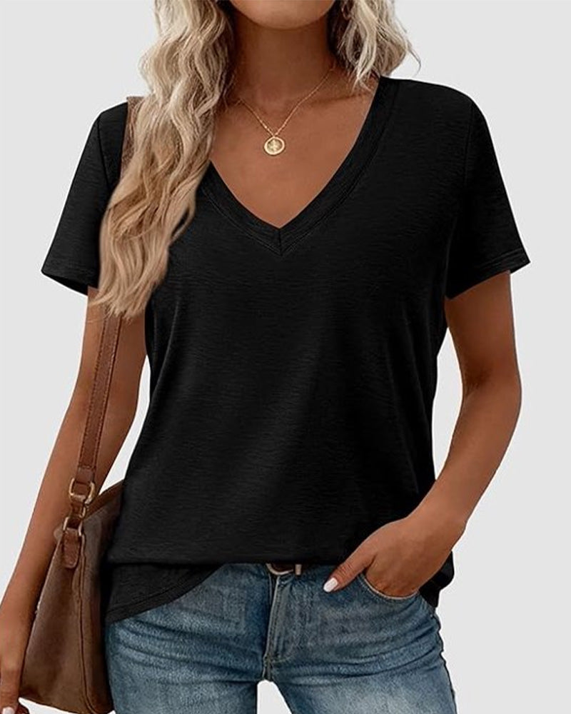 Camiseta de punto con cuello en V lisa