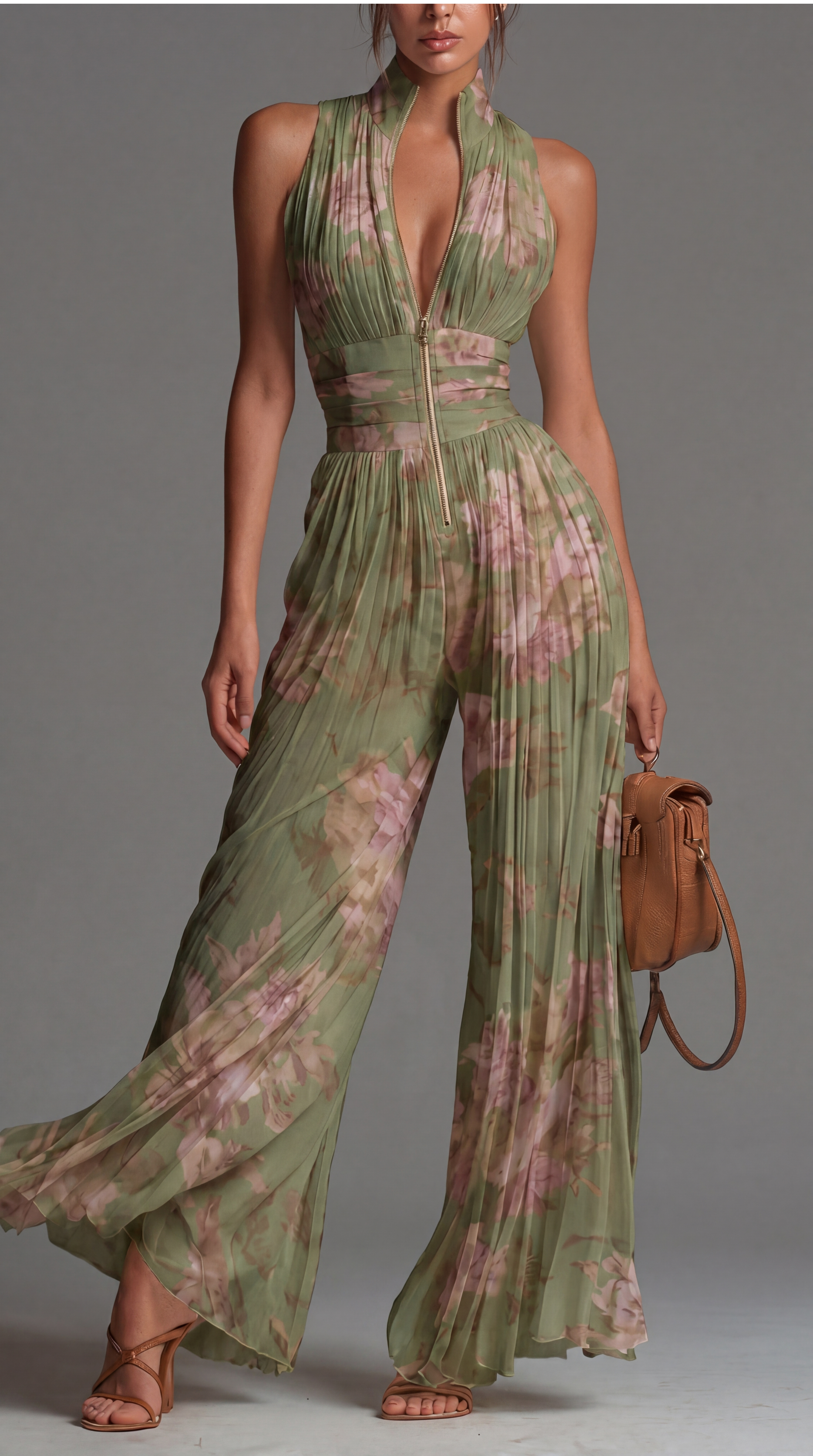 Viola | Tuta in chiffon floreale plissé dal fascino romantico e mediterraneoV