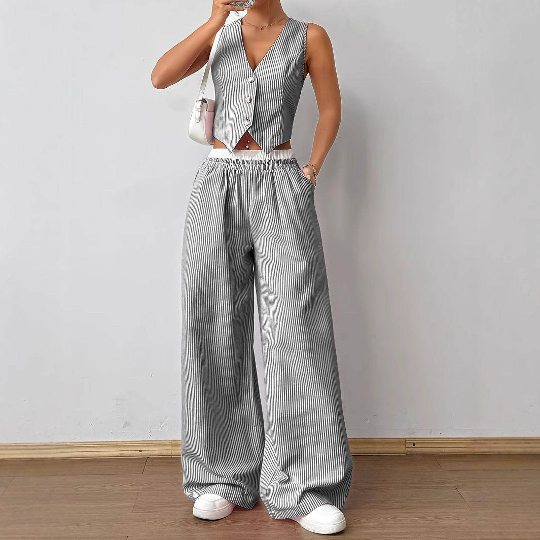 DULCE™ – Elegant Sleeveless Two-Piece Striped Lounge Set