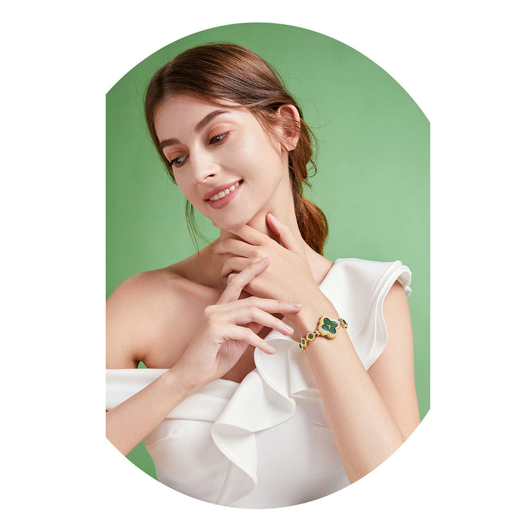 Jade‑Decorated Clover Waterproof Watch