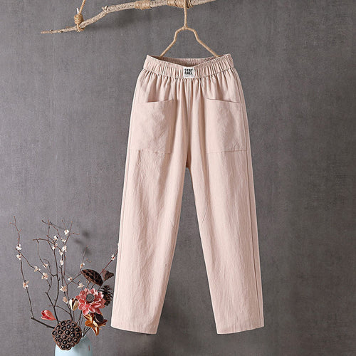 Alyra - Pantaloni relaxed con vita elastica, tasche frontali e gamba dritta