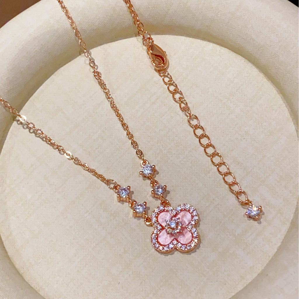 Dainty Pink Clover Lucky Jewelry Set