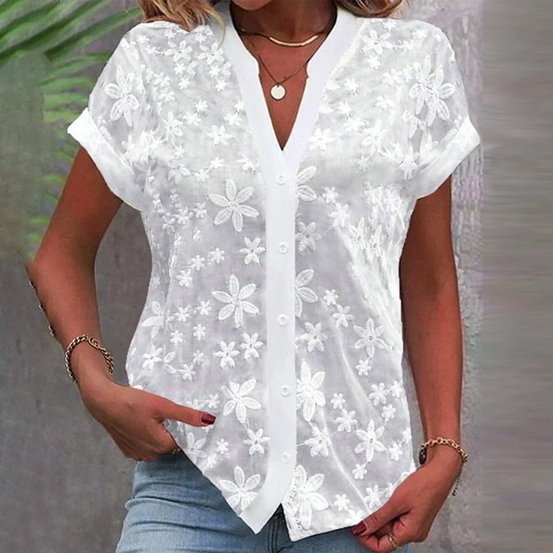Blusa de mangas cortas y escote en V