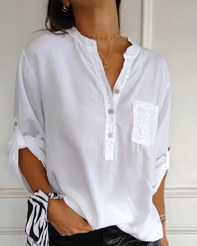 Top casual patchwork con lentejuelas amplio