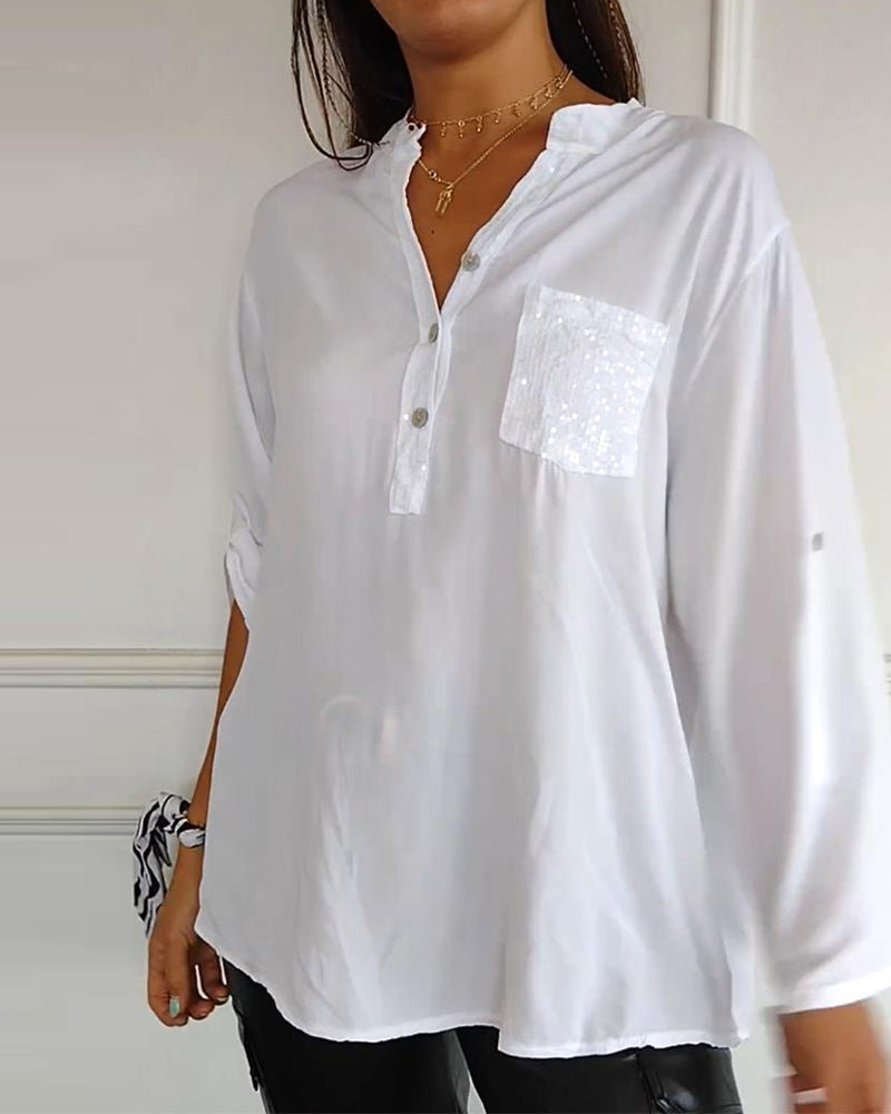 Top casual patchwork con lentejuelas amplio