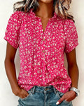 Blusa de escote en V con botones, estampado floral