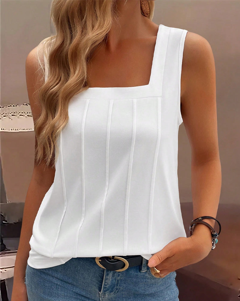 Top sin mangas de cuello ancho liso