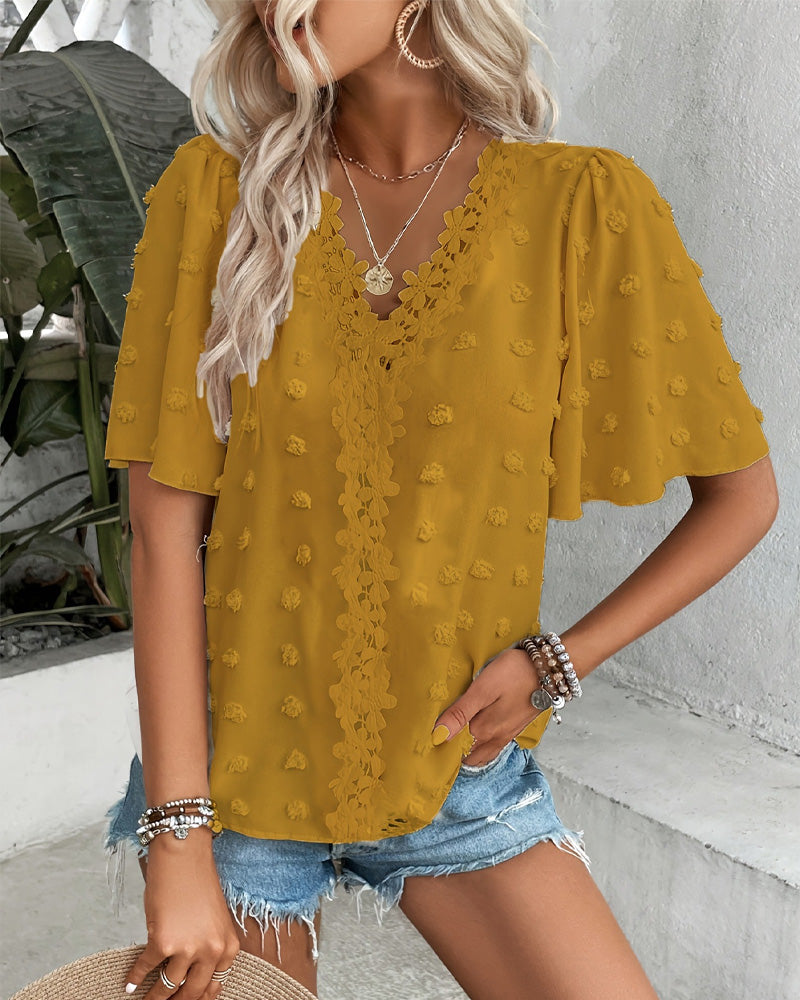Blusa jacquard con manga volante