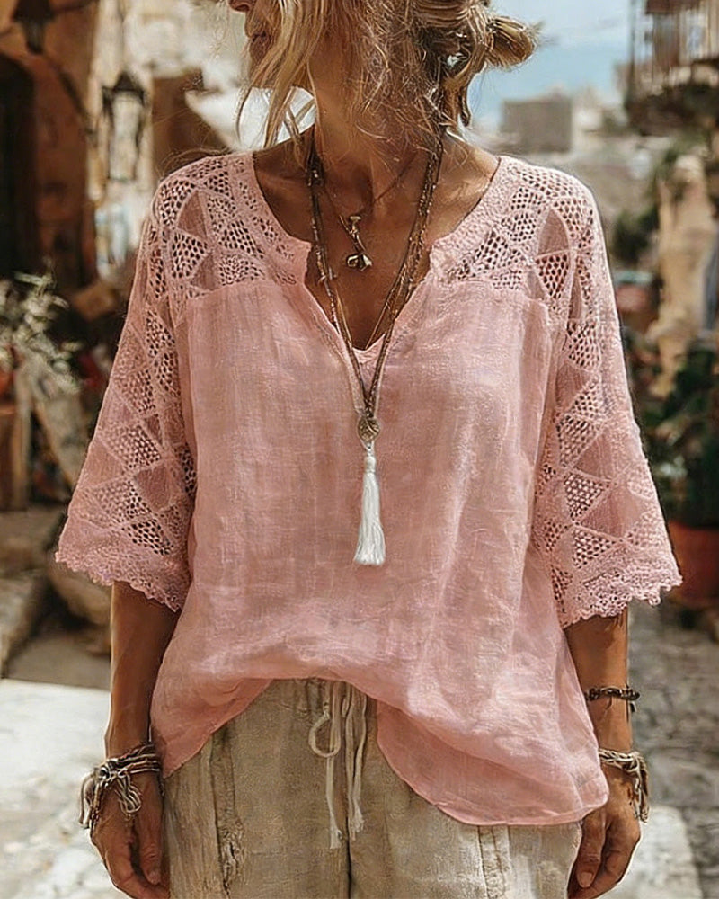 Blusa lisa panelada con escote en V