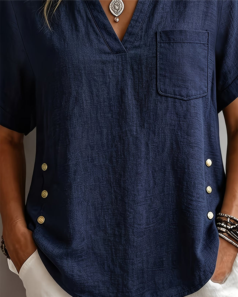 Blusa de escote en V de manga corta holgada