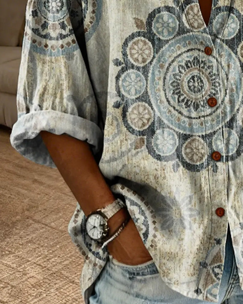 Camisa con motivo mandala, hombro caído, manga