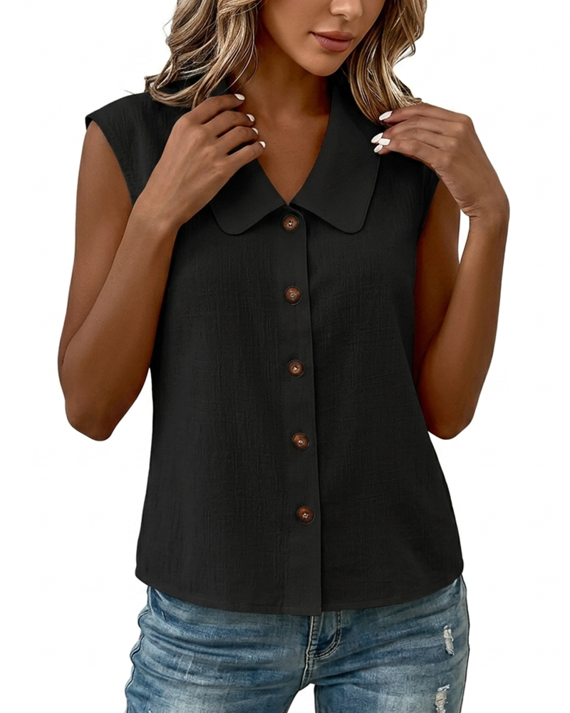 Camisa sin mangas con cuello de lino y algodón