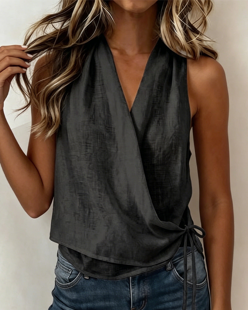 Blusa sin mangas lisa con escote en V