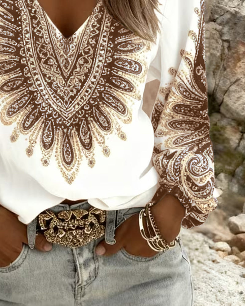Top con escote en V y estampado retro