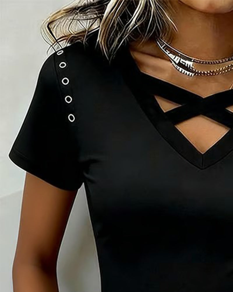 Camiseta con tiras cruzadas y recorte, corte Slim
