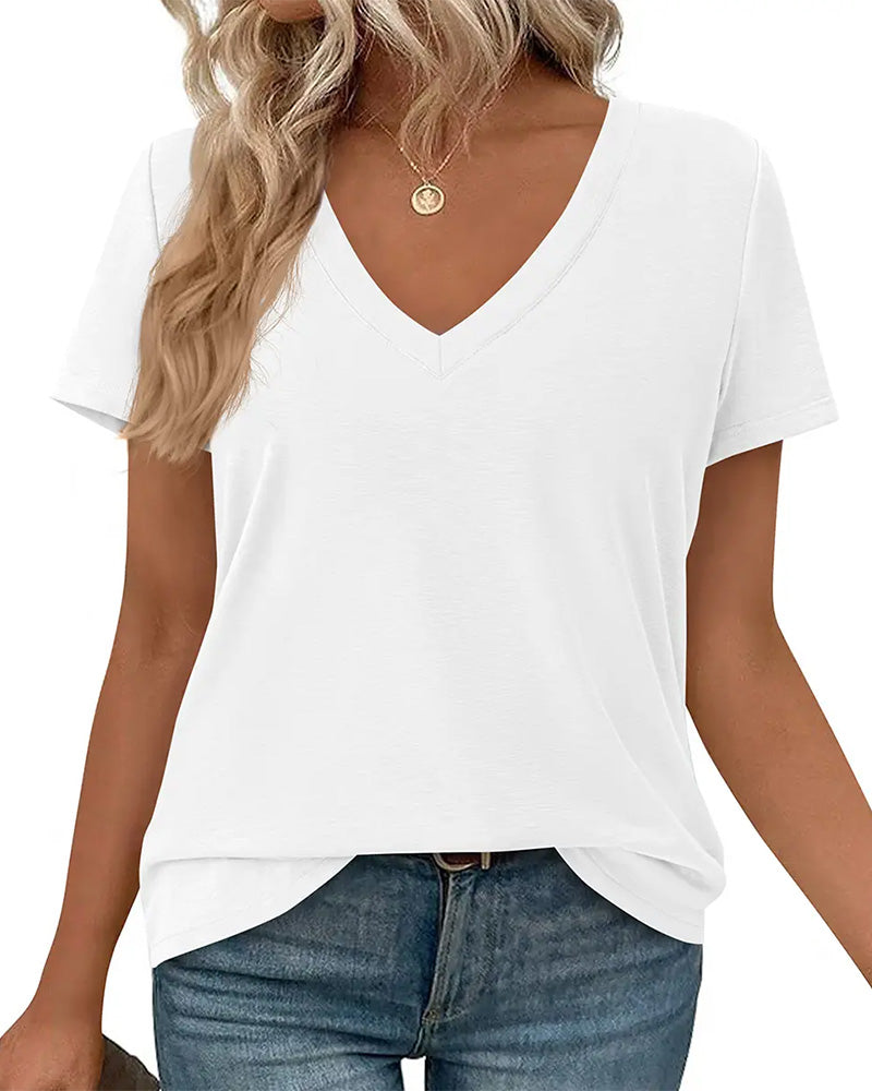 Camiseta de punto con cuello en V lisa