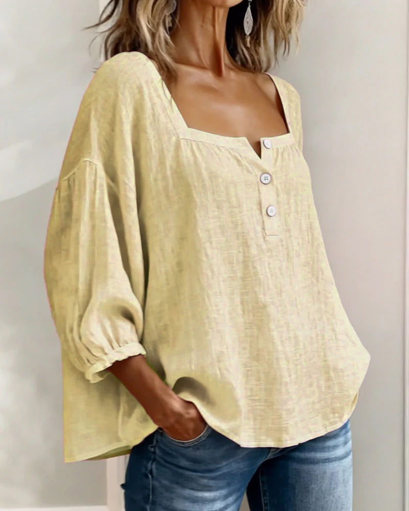 Blusa simple de cuello cuadrado y manga larga