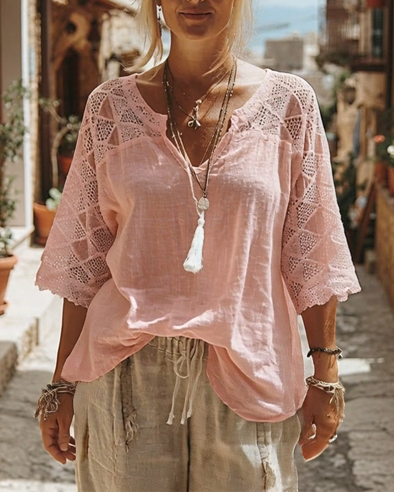 Blusa lisa panelada con escote en V