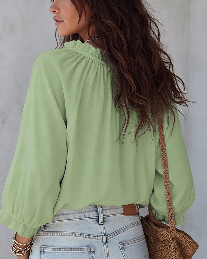 Blusa de cuello en V con lazos
