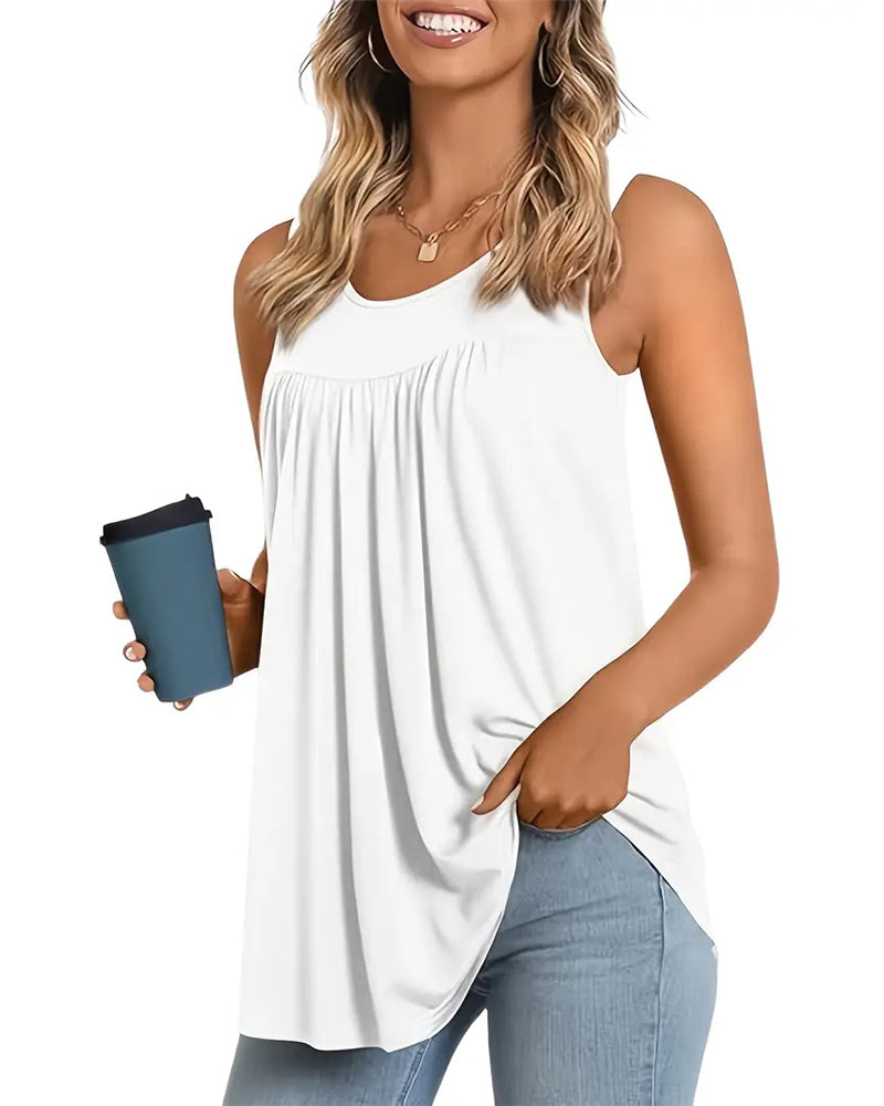 Conjunto de tres piezas sin mangas plisadas con chaqueta amplia