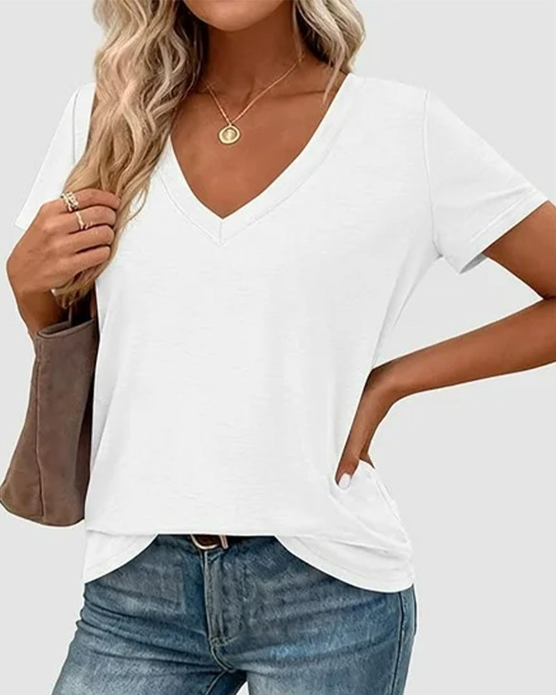Camiseta de punto con cuello en V lisa