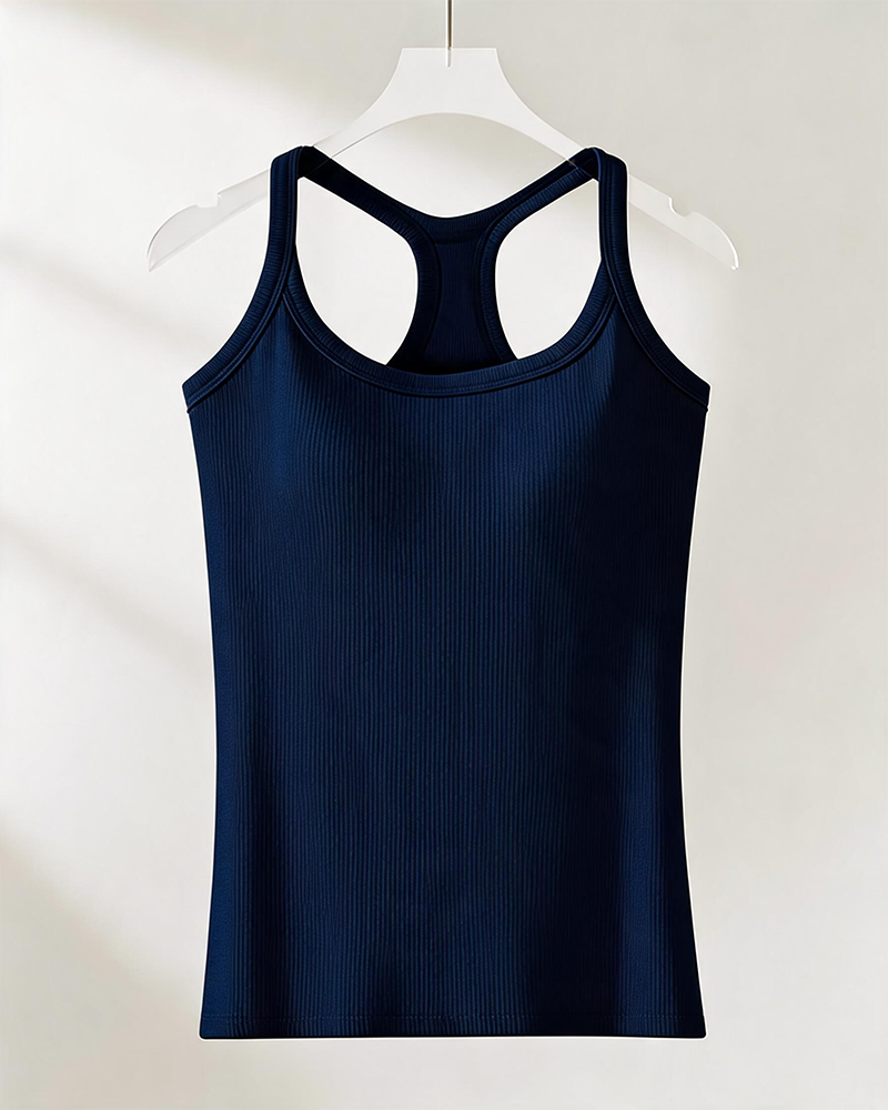 Camiseta sin mangas con sostén integrado de punto canalé liso
