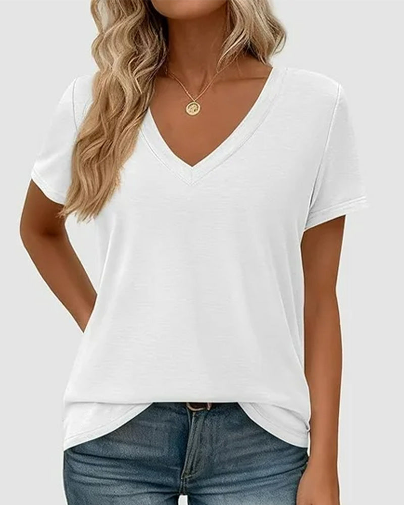 Camiseta de punto con cuello en V lisa
