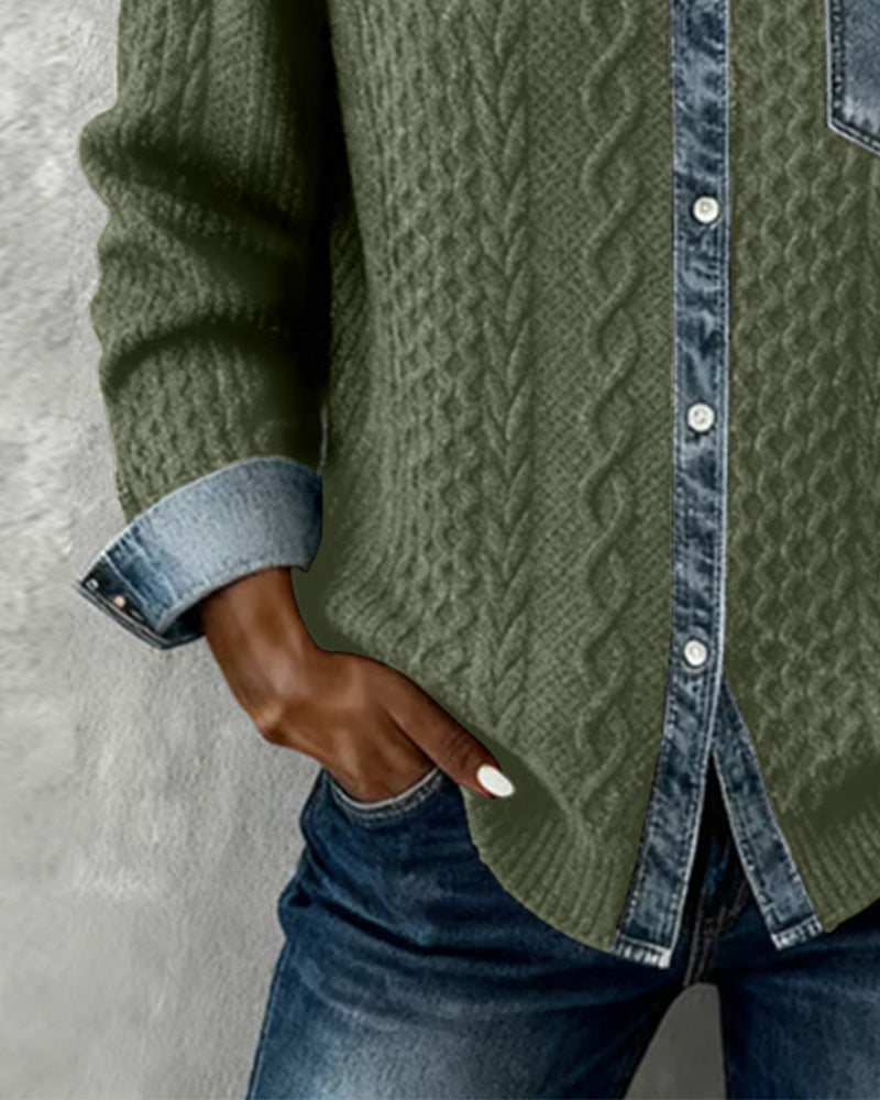 Camisa de manga larga con patchwork de mezclilla