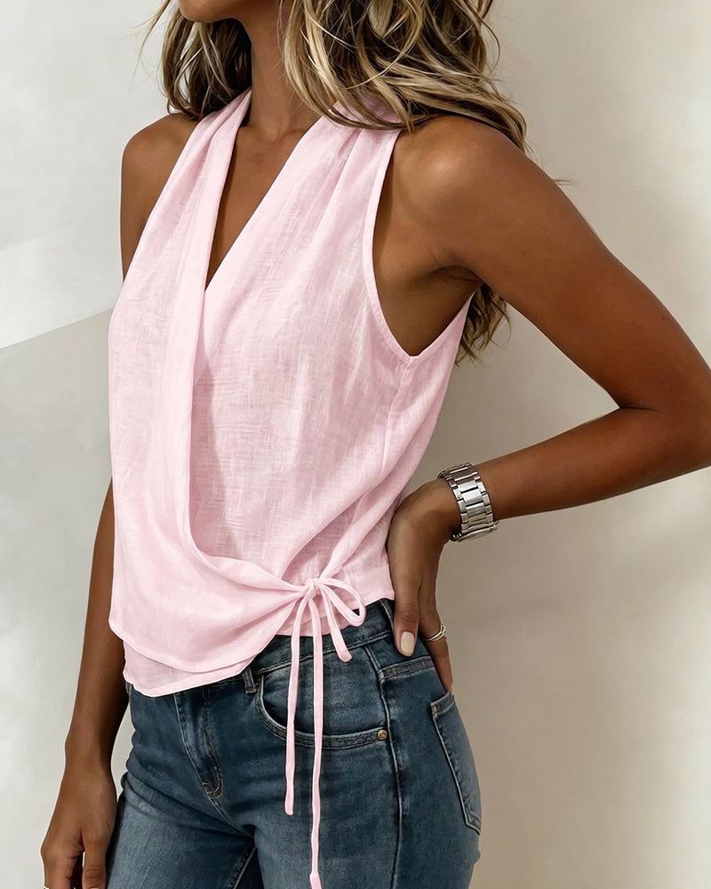 Blusa sin mangas lisa con escote en V
