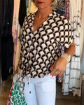 Top casual estampado de manga corta con escote en V