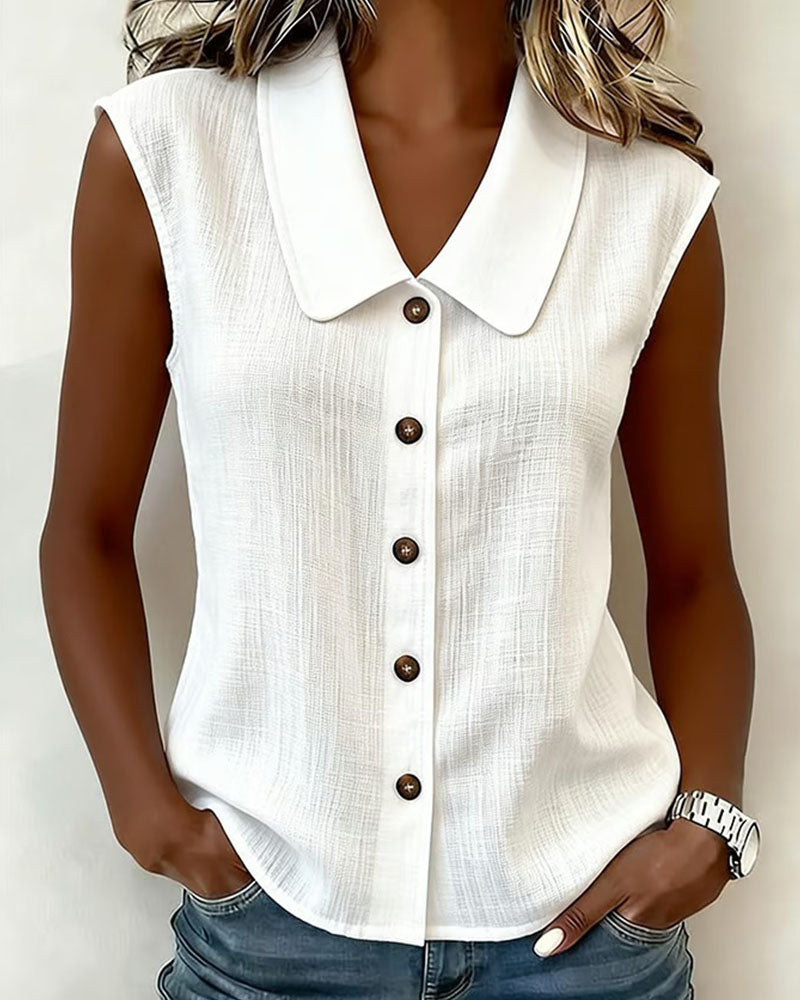 Camisa sin mangas con cuello de lino y algodón