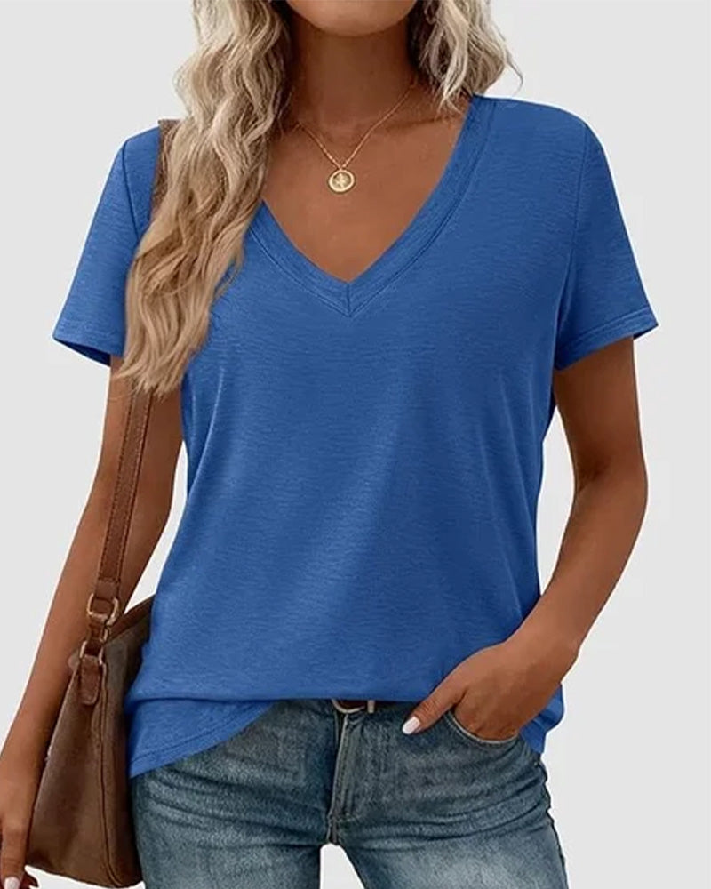 Camiseta de punto con cuello en V lisa