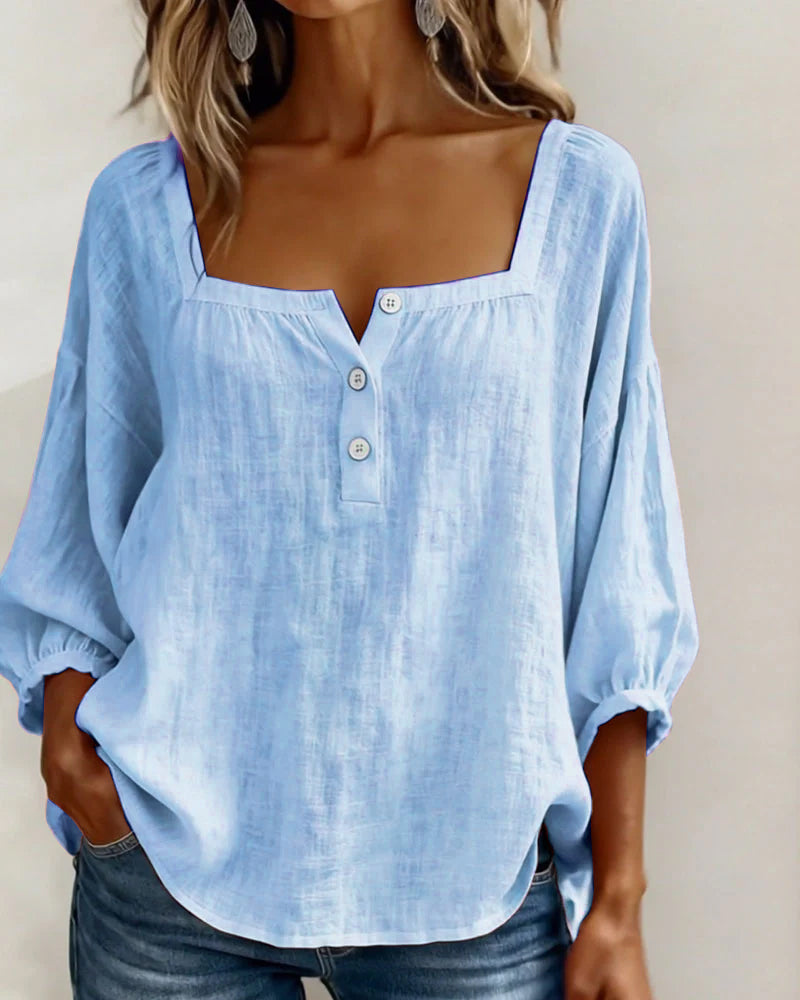 Blusa simple de cuello cuadrado y manga larga