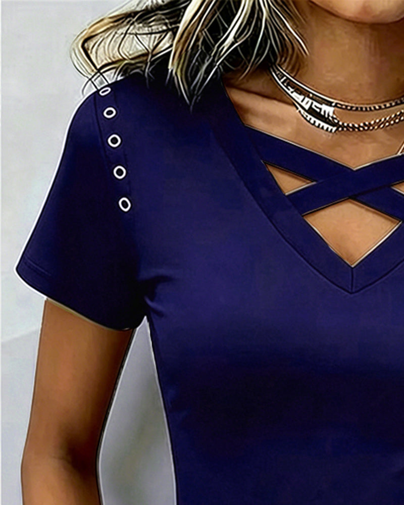 Camiseta con tiras cruzadas y recorte, corte Slim