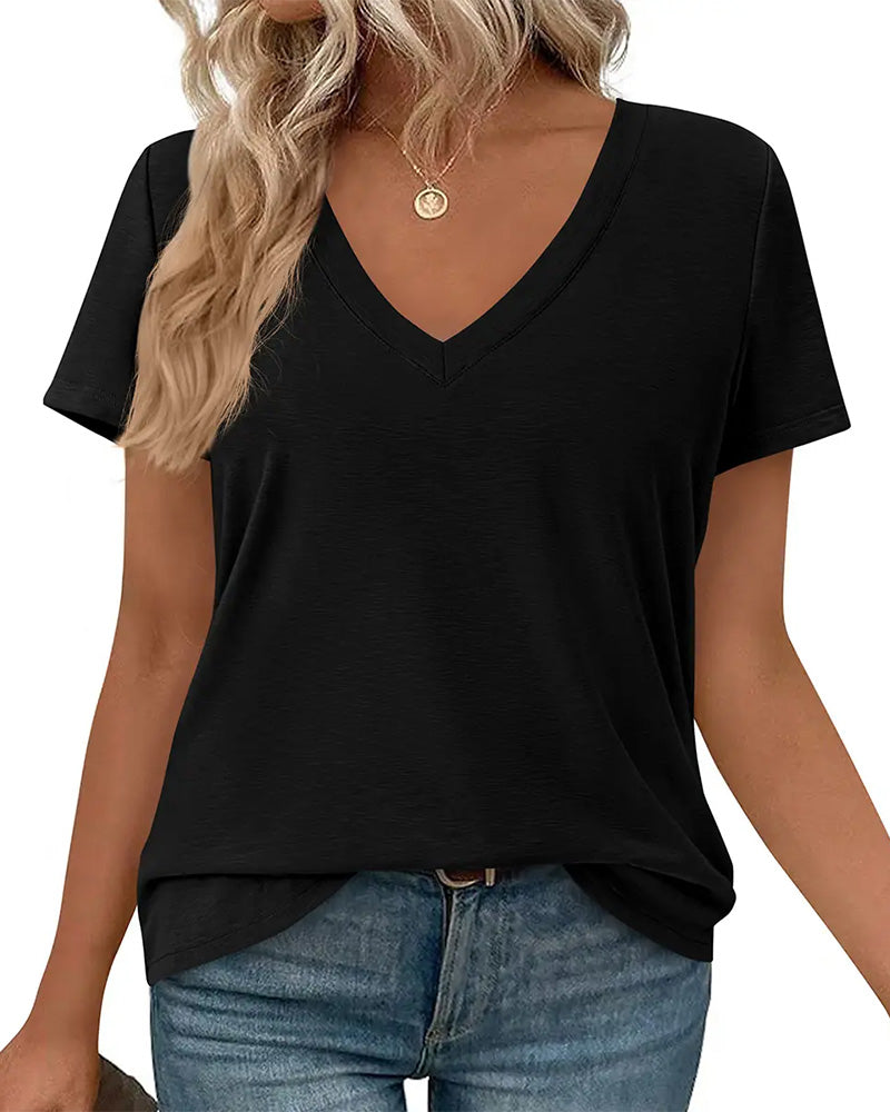 Camiseta de punto con cuello en V lisa
