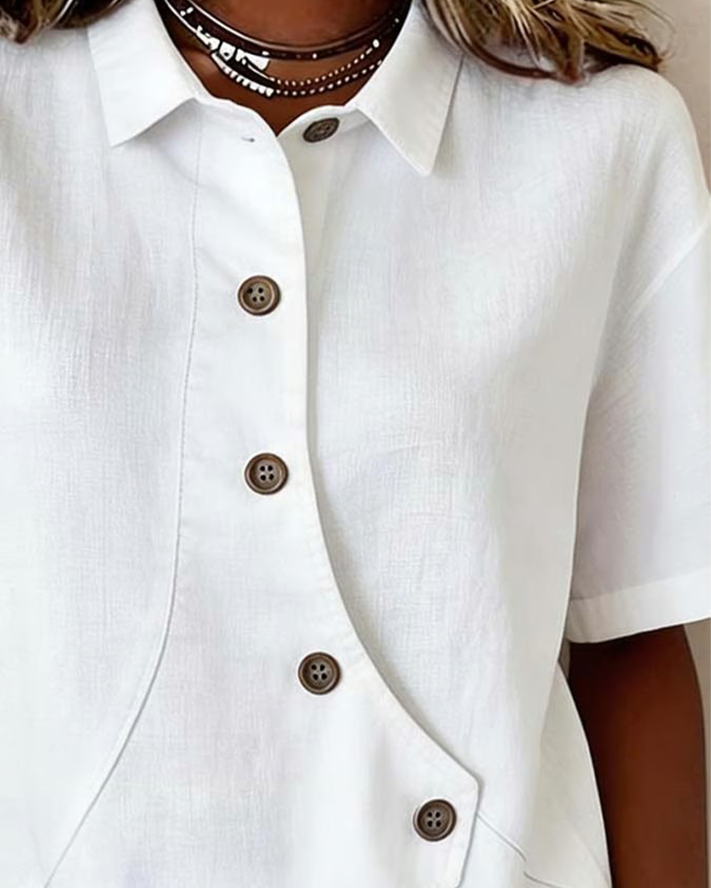 Camisa de algodón-lino asimétrica con botonadura