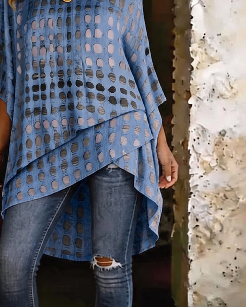 Blusa estampada de lunares con escote asimétrico de un solo hombro