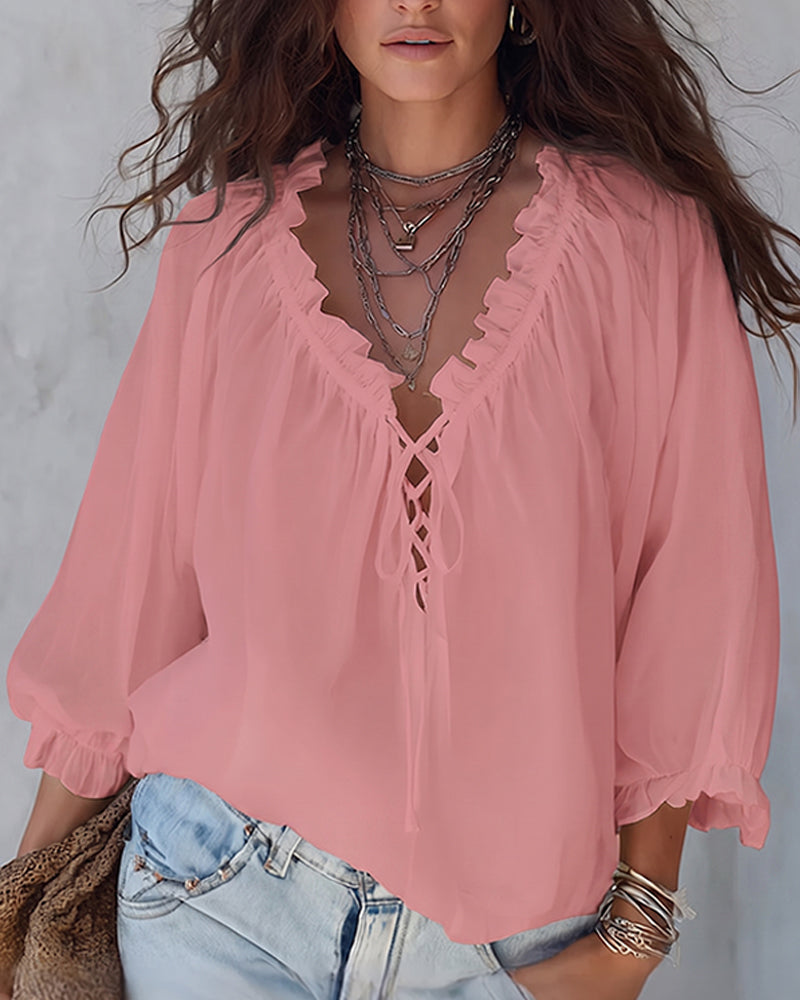 Blusa de cuello en V con lazos