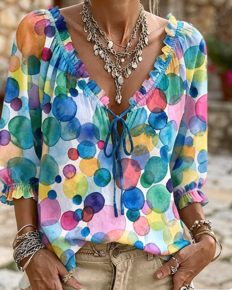 Blusa de escote en V con mangas volantes