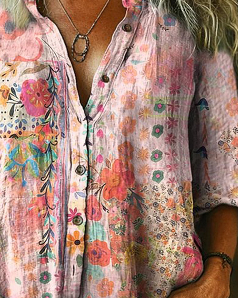 Camisa Artística con Estampado Floral