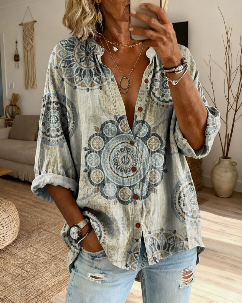 Camisa con motivo mandala, hombro caído, manga
