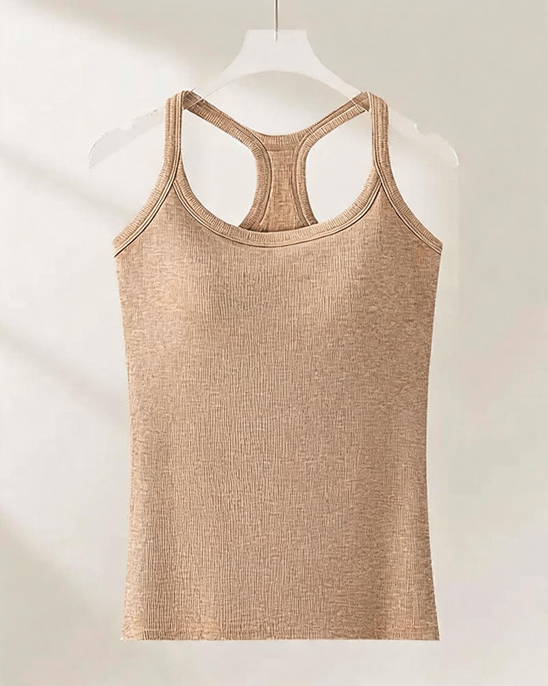 Camiseta sin mangas con sostén integrado de punto canalé liso