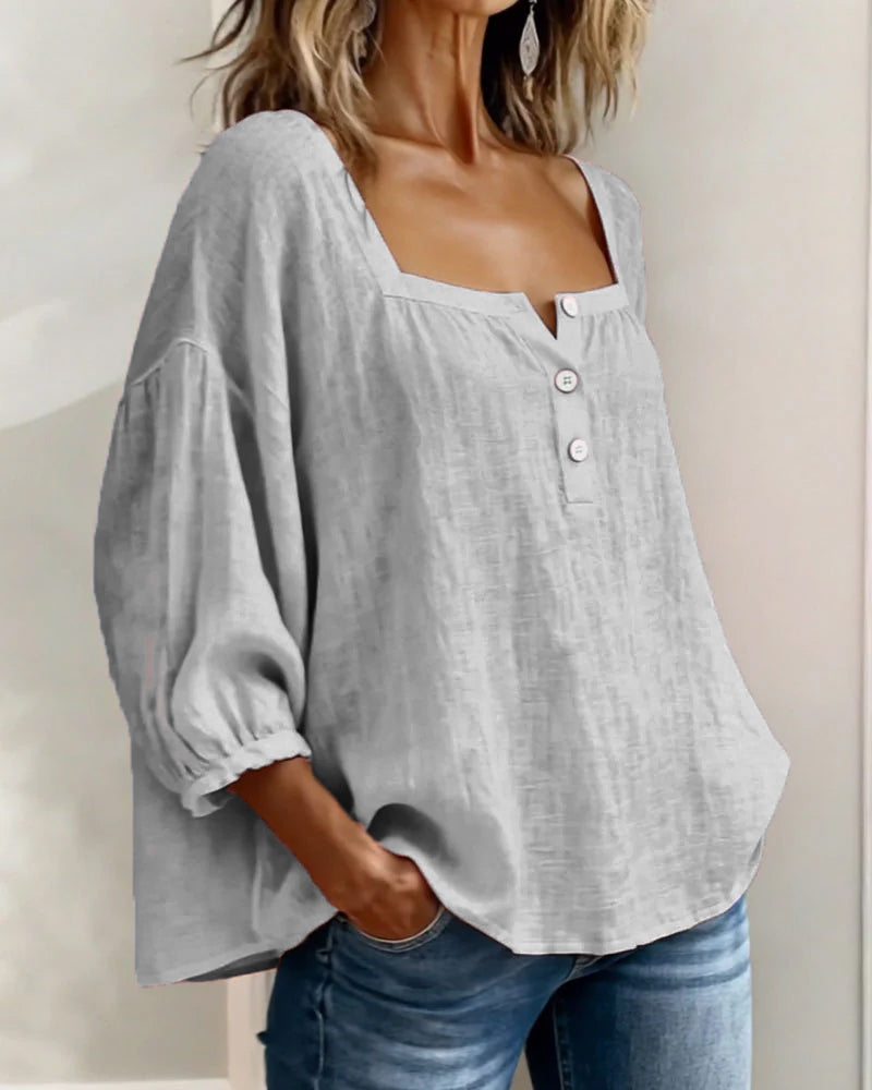 Blusa simple de cuello cuadrado y manga larga