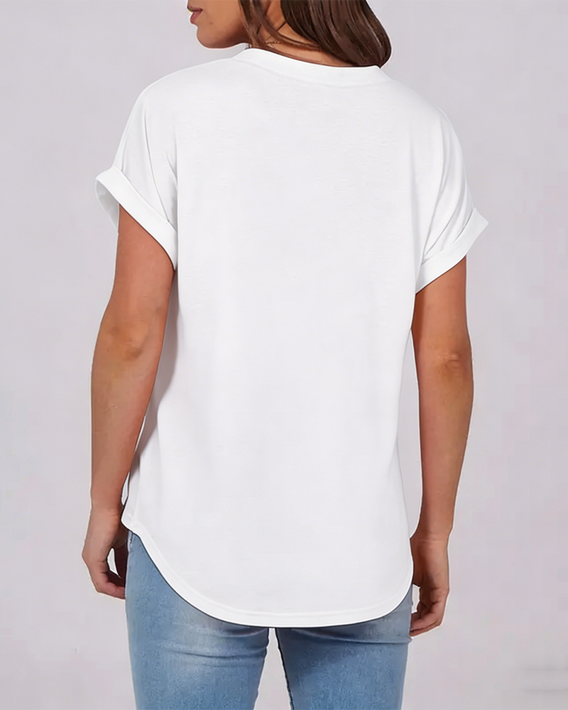 Camiseta lisa con escote en V y mangas cortas
