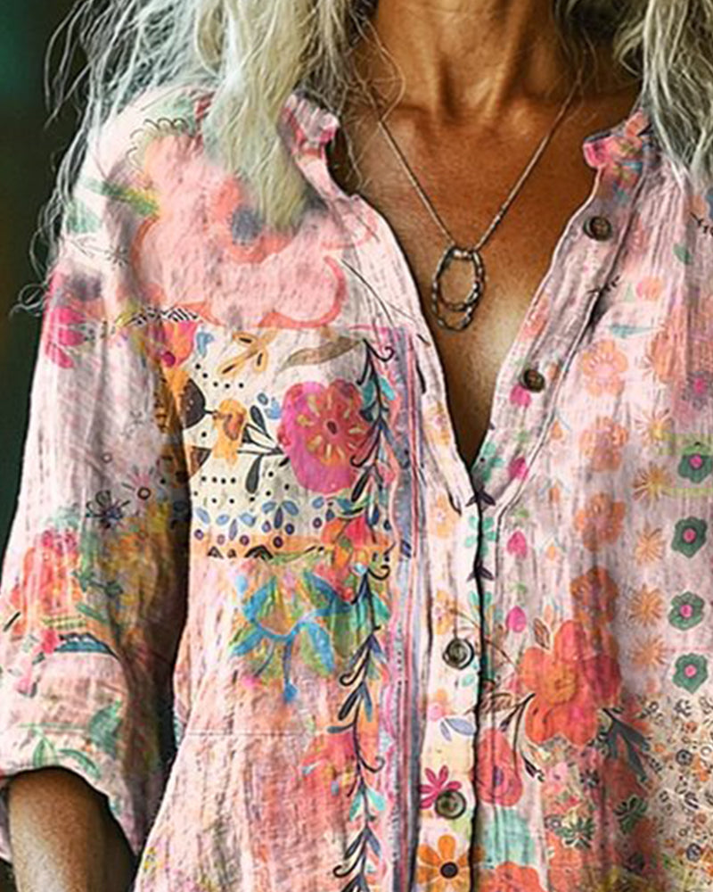 Camisa Artística con Estampado Floral