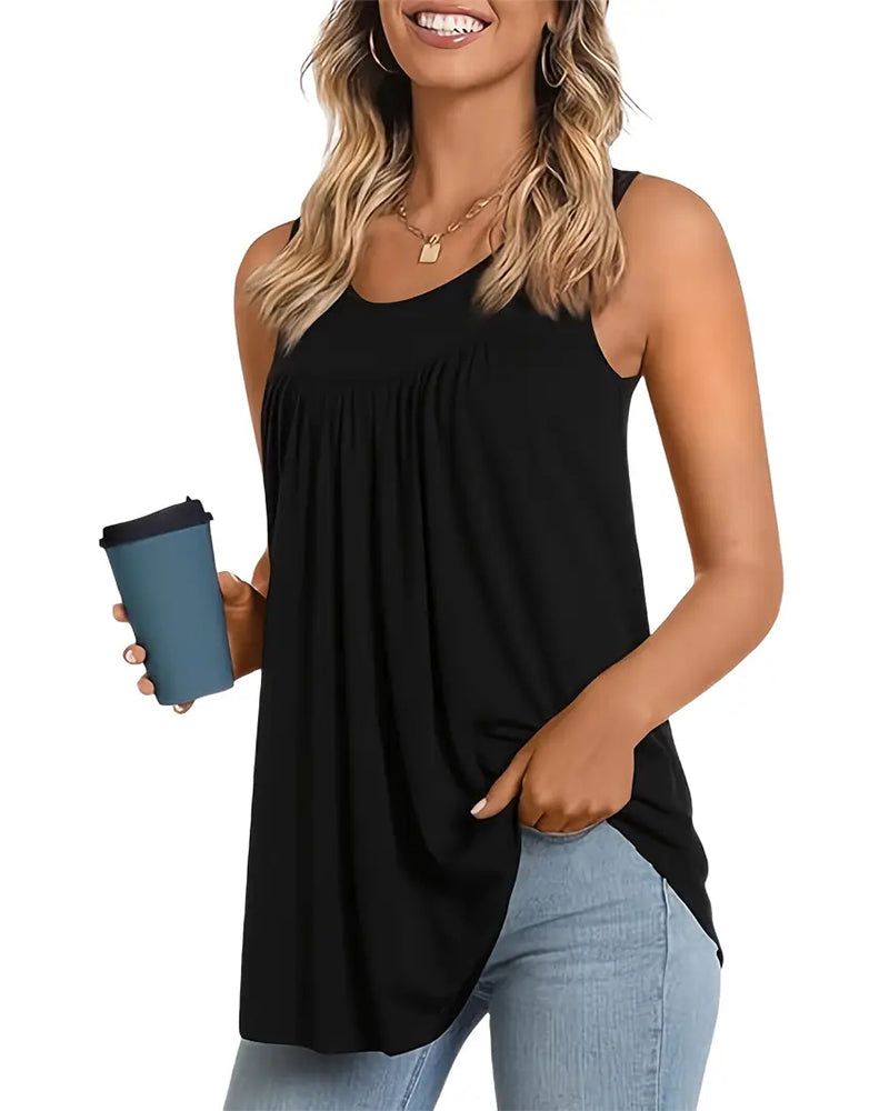 Conjunto de tres piezas sin mangas plisadas con chaqueta amplia