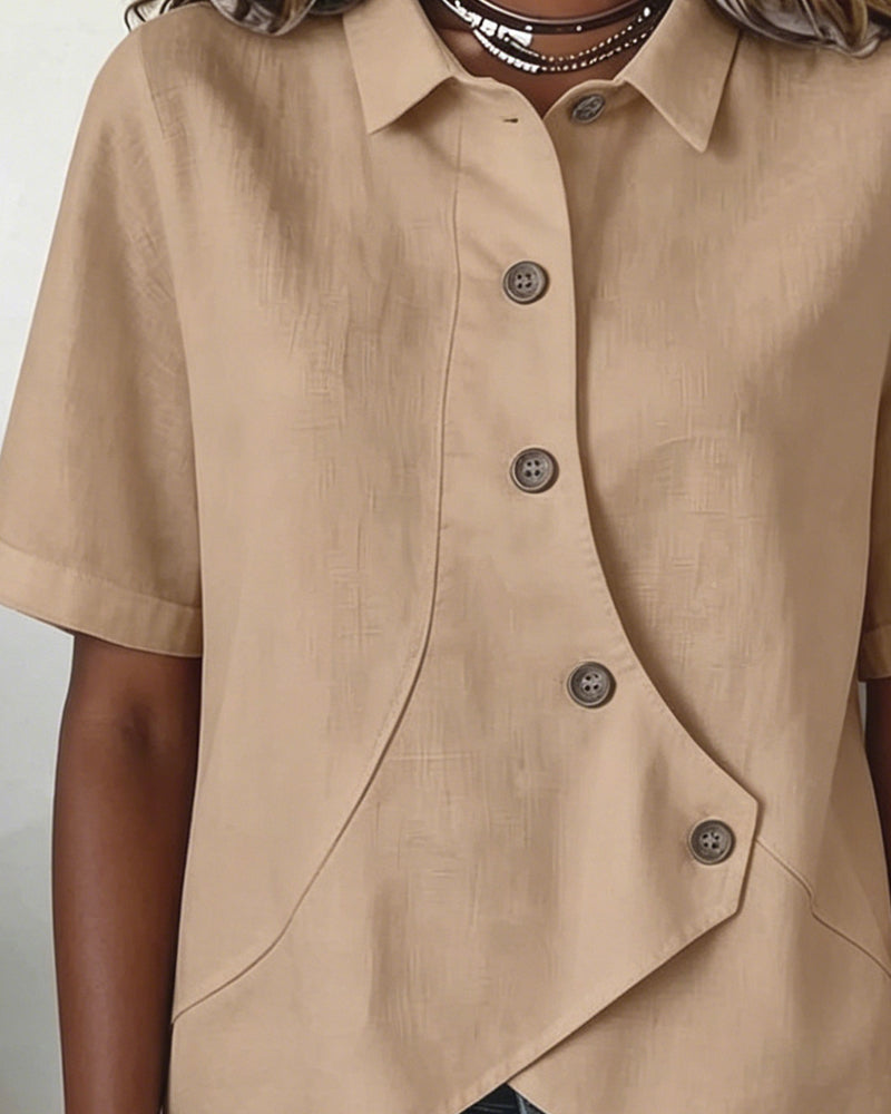 Camisa de algodón-lino asimétrica con botonadura