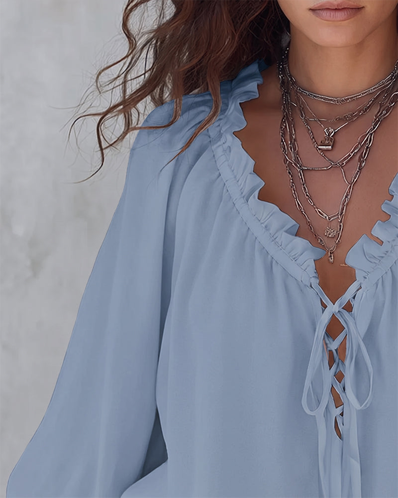 Blusa de cuello en V con lazos