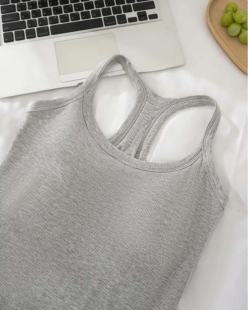 Camiseta sin mangas con sostén integrado de punto canalé liso